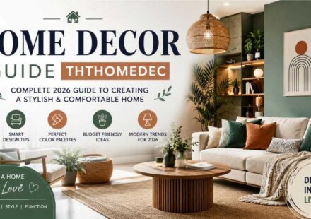 Modern home decor living room with stylish furniture, natural textures, warm lighting, and plants.