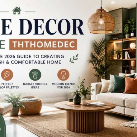 Modern home decor living room with stylish furniture, natural textures, warm lighting, and plants.