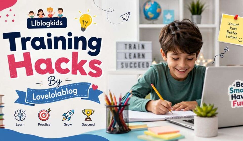 What is LLBlog Kids Training Hacks by Lovelolablog with child learning at study desk