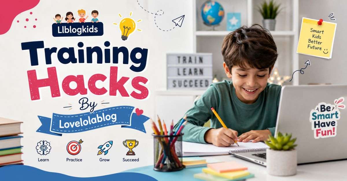 What is LLBlog Kids Training Hacks by Lovelolablog with child learning at study desk
